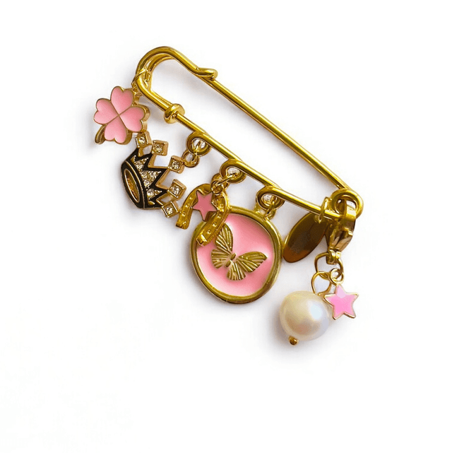 BROCHE tapis de selle dorée et ses 5 CHARMS bonnet 