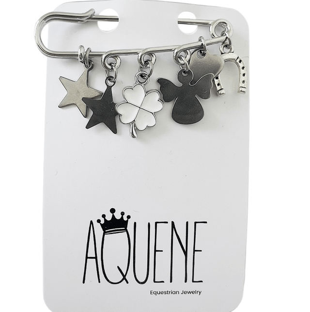 BROCHE tapis de selle argentée et ses 3 CHARMS bonnet 