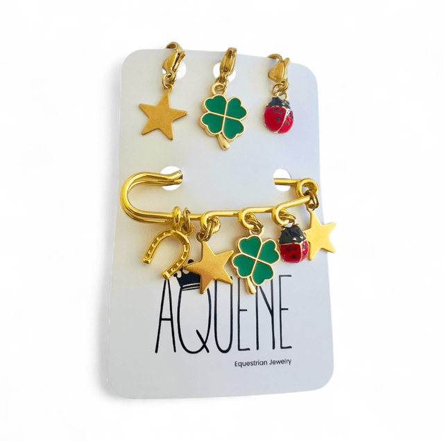 LUCKY Broche dorée et ses 3 CHARMS bonnet 